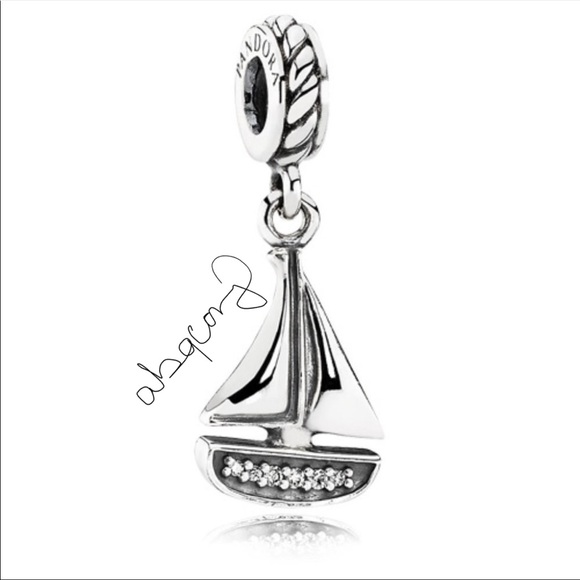 EUC Pandora 791138CZ Sterling Silver Sail Away Sailboat Nautical Bead w/ CZ's - Picture 1 of 6